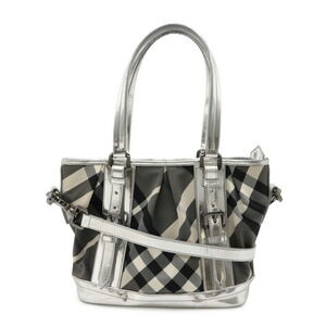 BURBERRY Beat Check Shoulder Bag Patent Vernis Leather Black